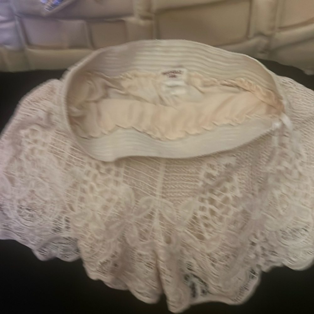 Cream lace girly, girl shorts to be seen in.